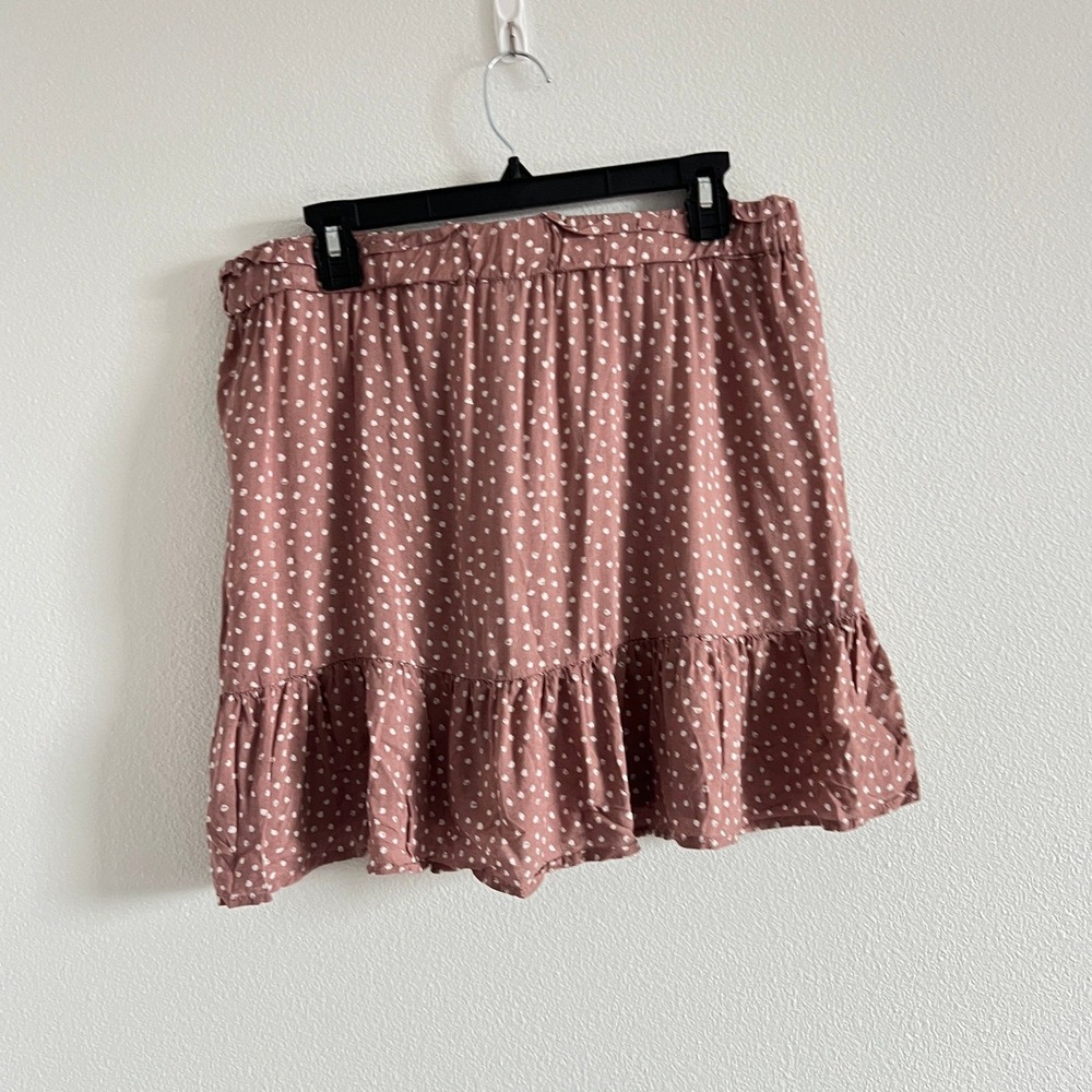 Indigo Rising Mauve Pink White Polka Dot Mini Skirt XL Boho Coquette Shabby Chic - Picture 6 of 6